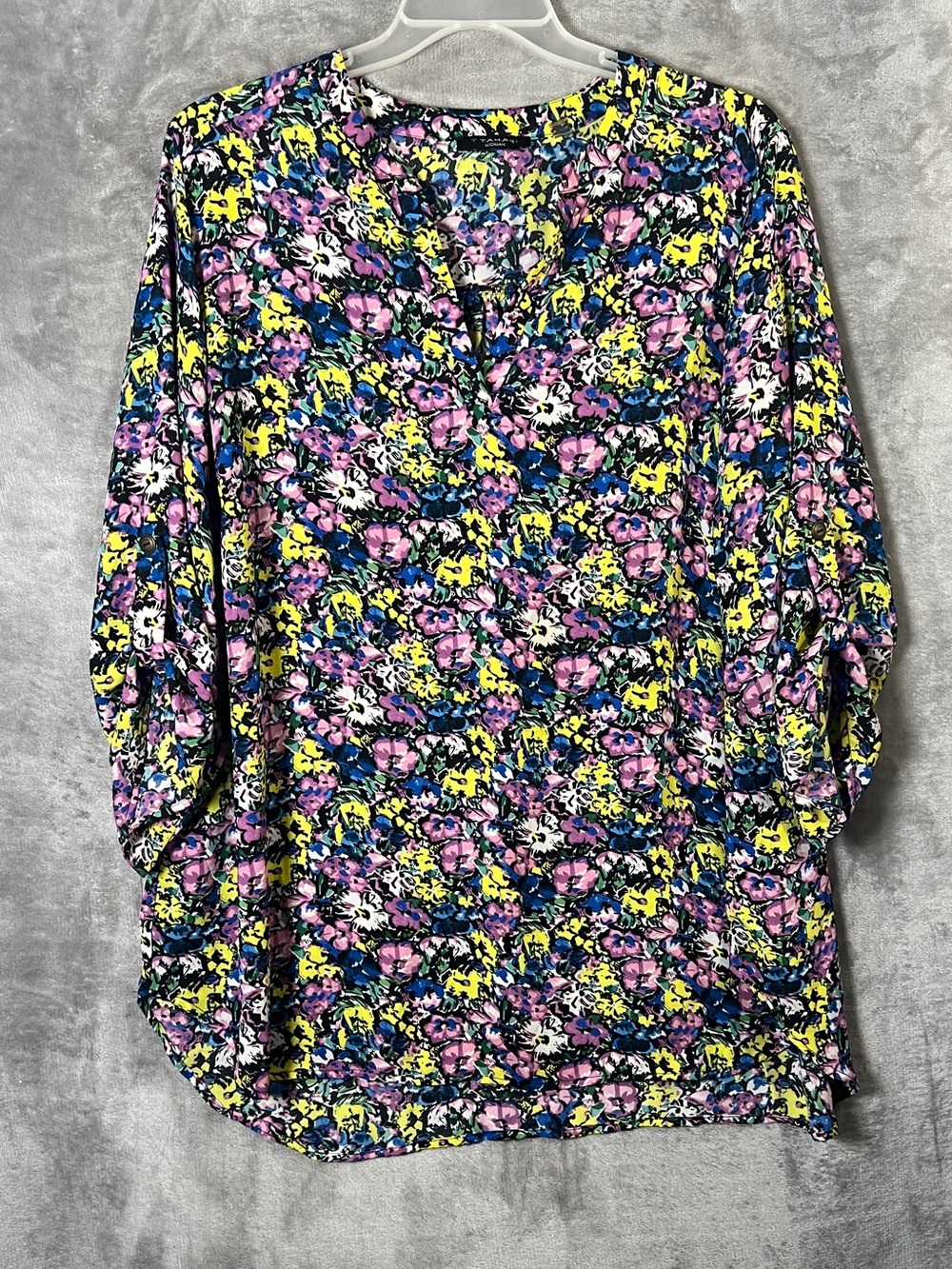 T Tahari Multicolor Floral Tunic - Pink, Blue & Yellow